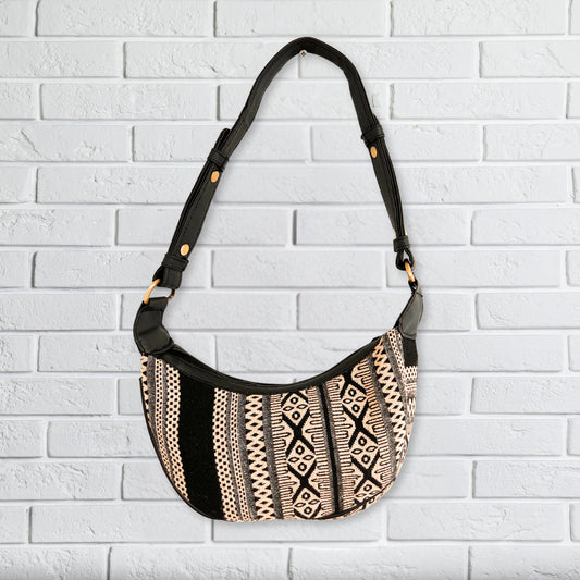 Jacquard Hobo Bag – Metrograu (schwarzer Riemen)