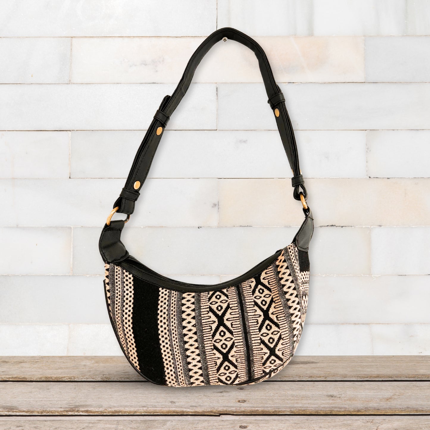 Jacquard Hobo Bag – Metrograu (schwarzer Riemen)