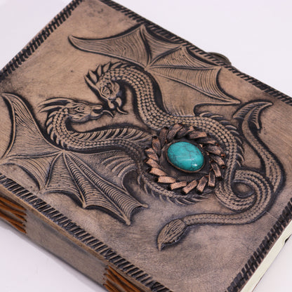 Cuaderno Esotérico Dos Dragones - Vintage con Borde de Costura