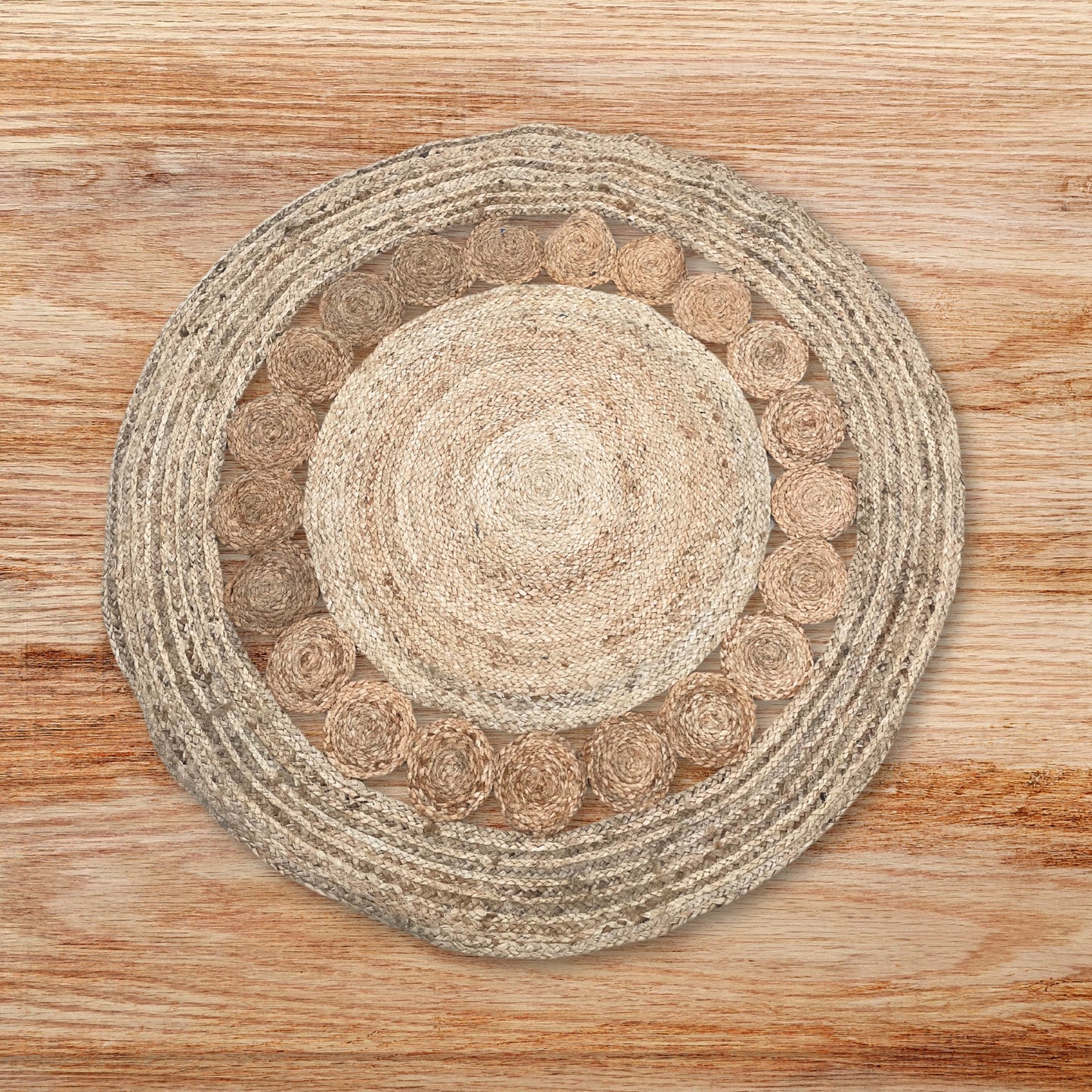Grand tapis rond en jute doux avec des cercles à l'intérieur 120 cm