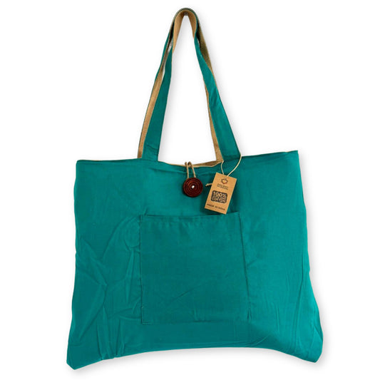 Große wendbare Tasche aus Jute und Baumwolle – Blaugrün (7717C)