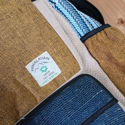Großer Hanf-Rucksack – Blaugrün &amp; Kurkuma