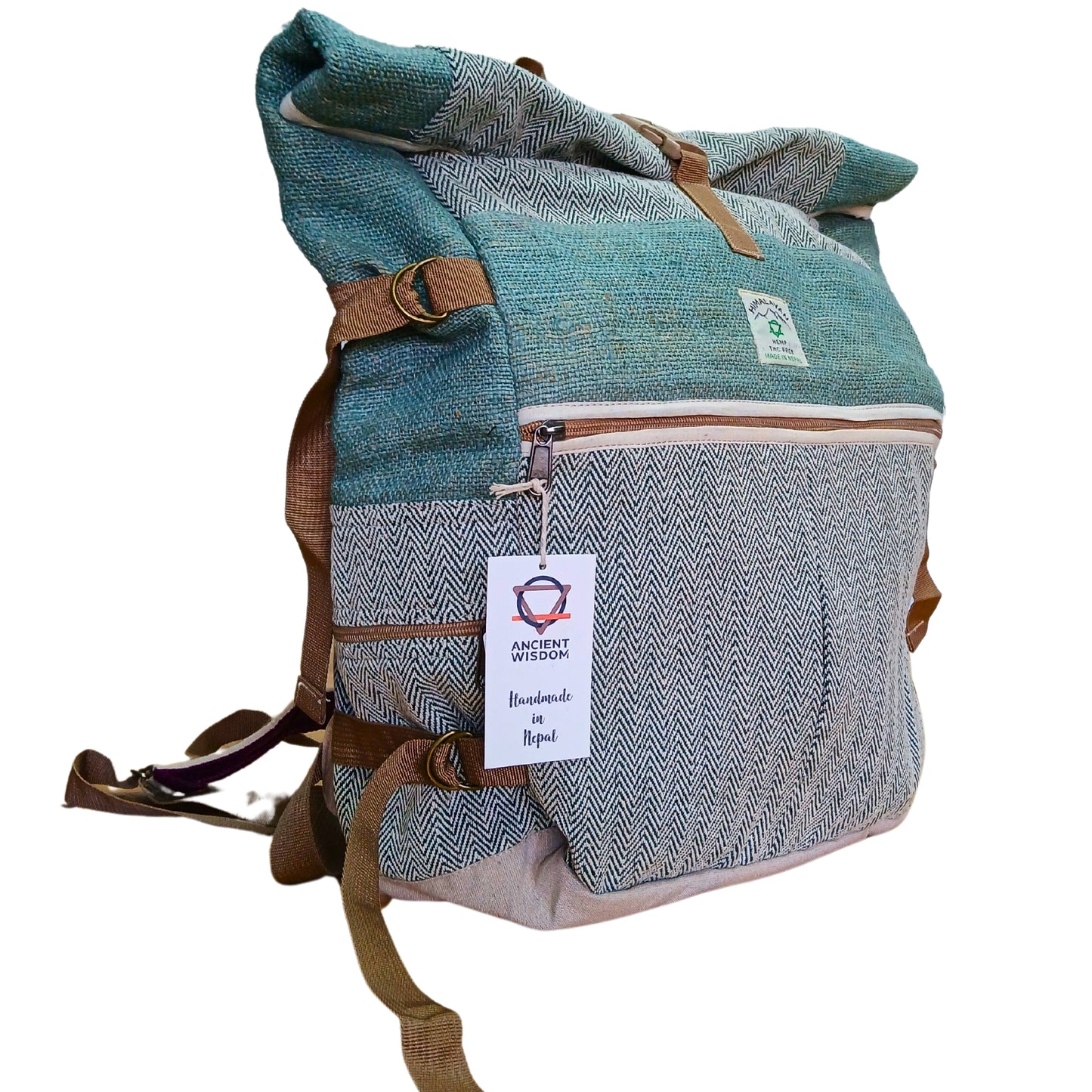 Hanf-Trekking-Rolltop-Rucksack - Salbeigrün