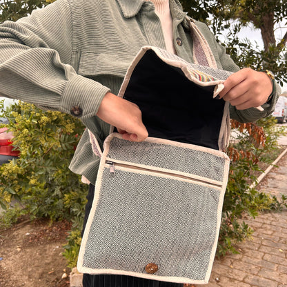 Bolso Mensajero de Cáñamo para Laptop - Curvas
