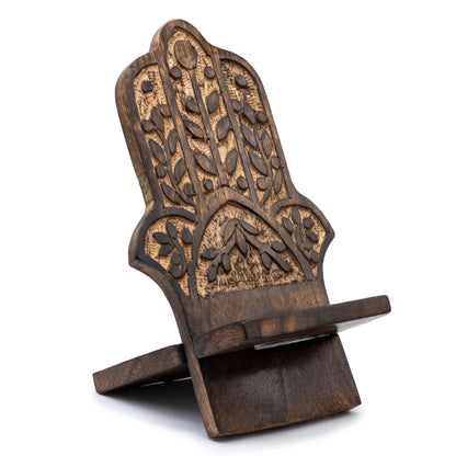 Soportes de teléfono de madera tallada - Hamsa 20x9.5cm