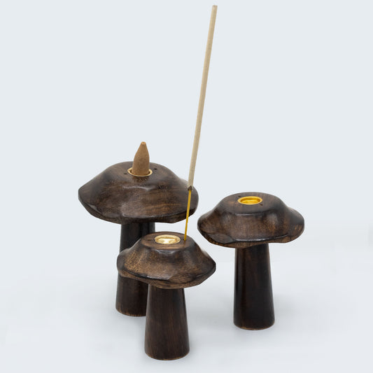 Set mit 3 flachen Räucherpilzen in Kegelform (13 cm, 12 cm, 11 cm)