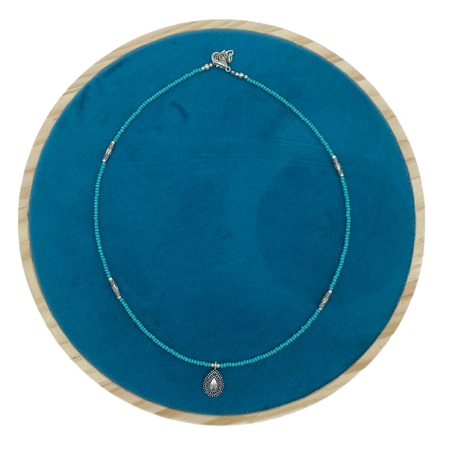 Collier népalais en pierres précieuses extra-fines - onyx bleu et arbre de vie