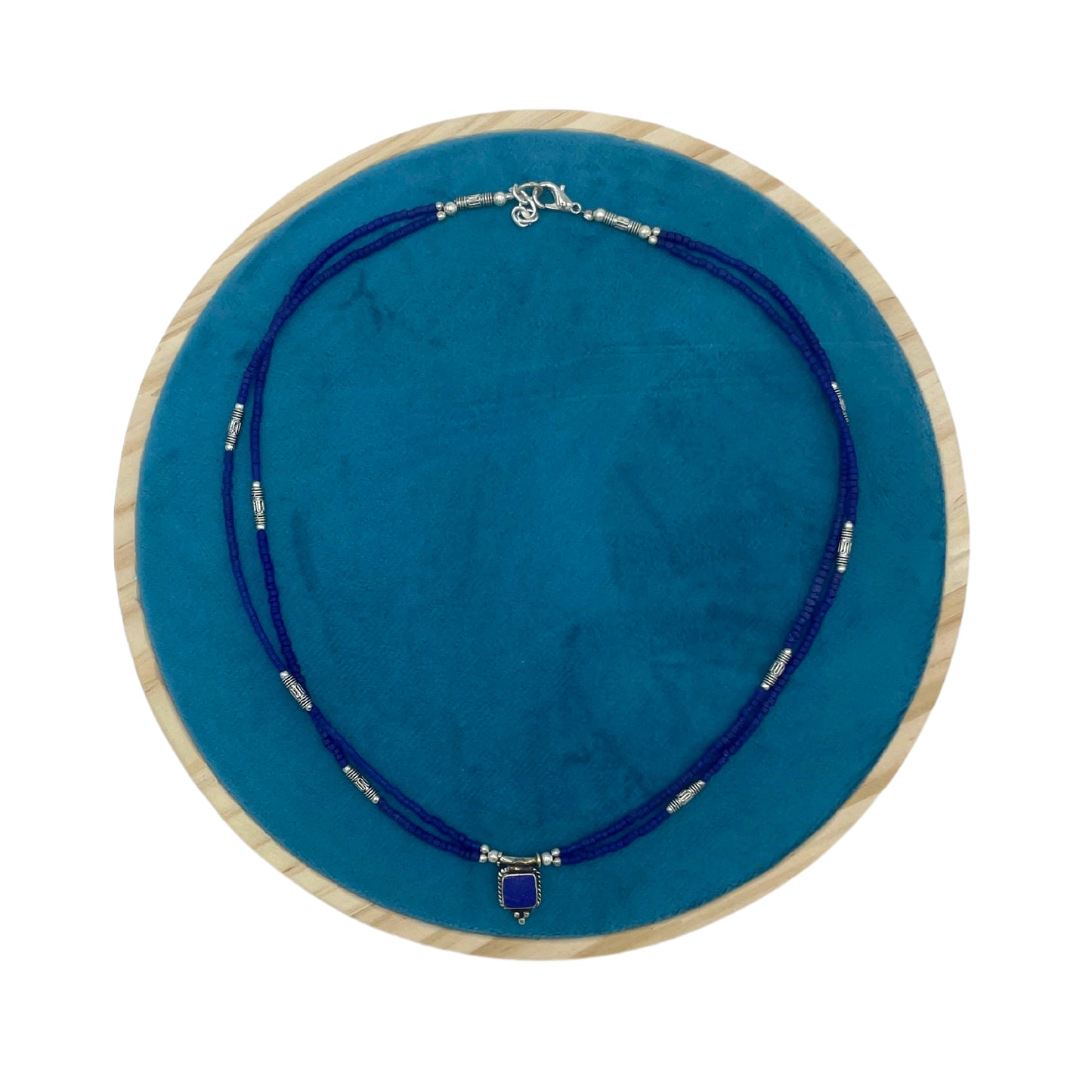 Collier népalais extra-fin à deux rangs - Pendentif en onyx bleu et lapis-lazuli