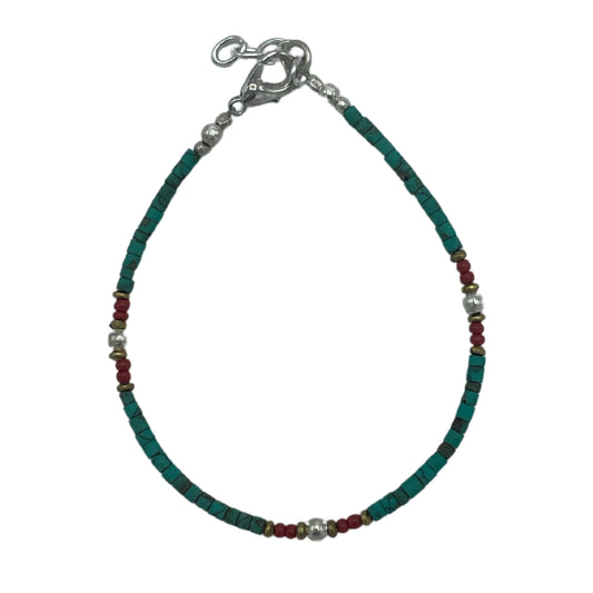 Nepalesisches Armband mit extrafeinen Edelsteinen - Türkis und Stein