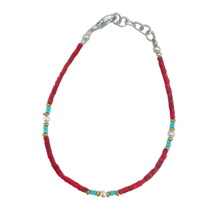 Nepalesisches Armband mit extra feinem Edelstein – Koralle Tribal Perle