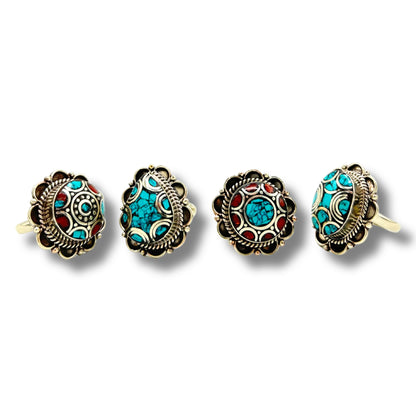 4 x Anillo de Turquesa Estilo Nepalí (4 estilos)