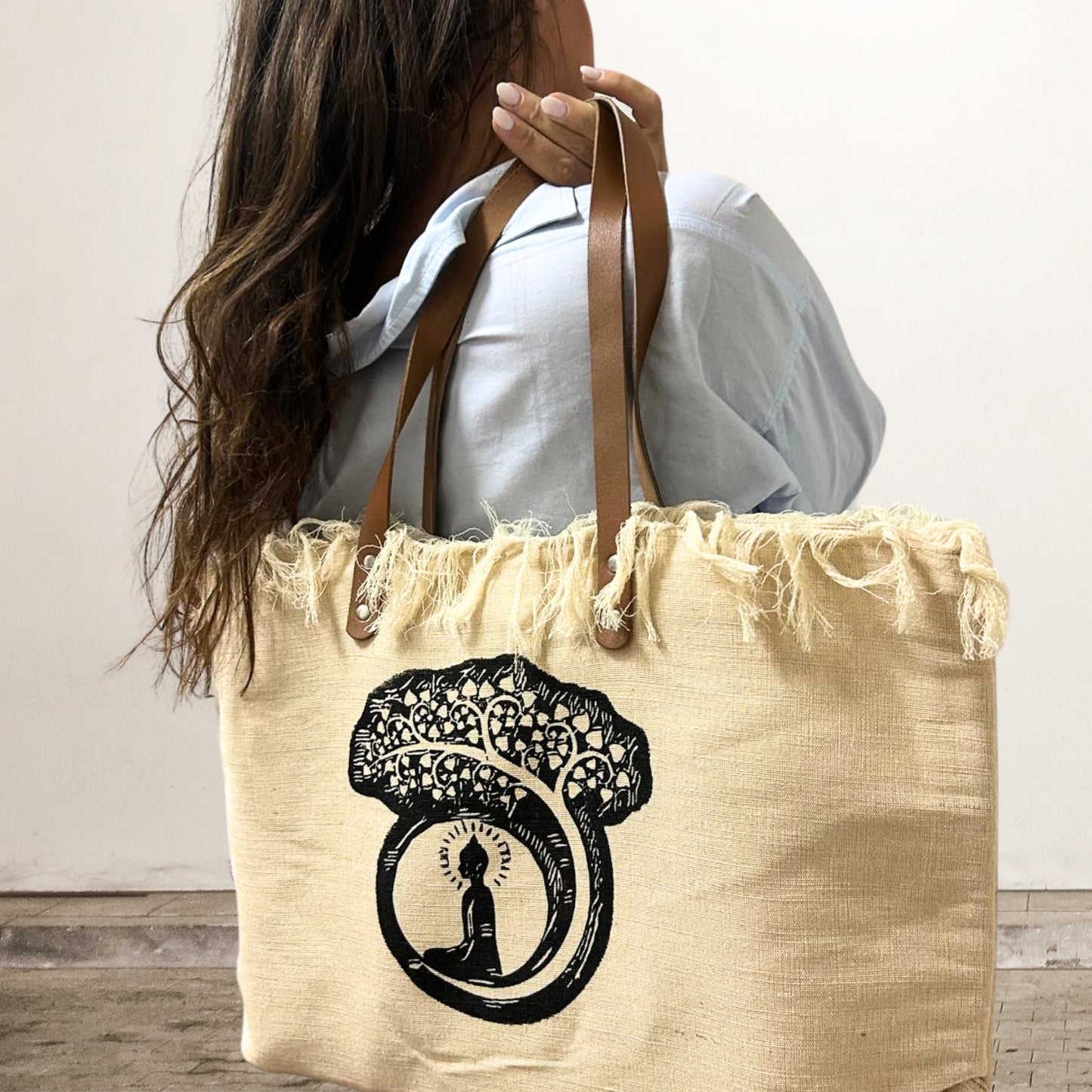Henkeltasche aus Naturleder - Buddha