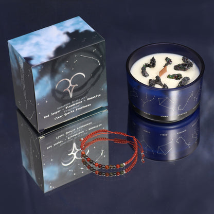 Bougie en cristal du zodiaque avec bracelet en pierres précieuses - Bélier