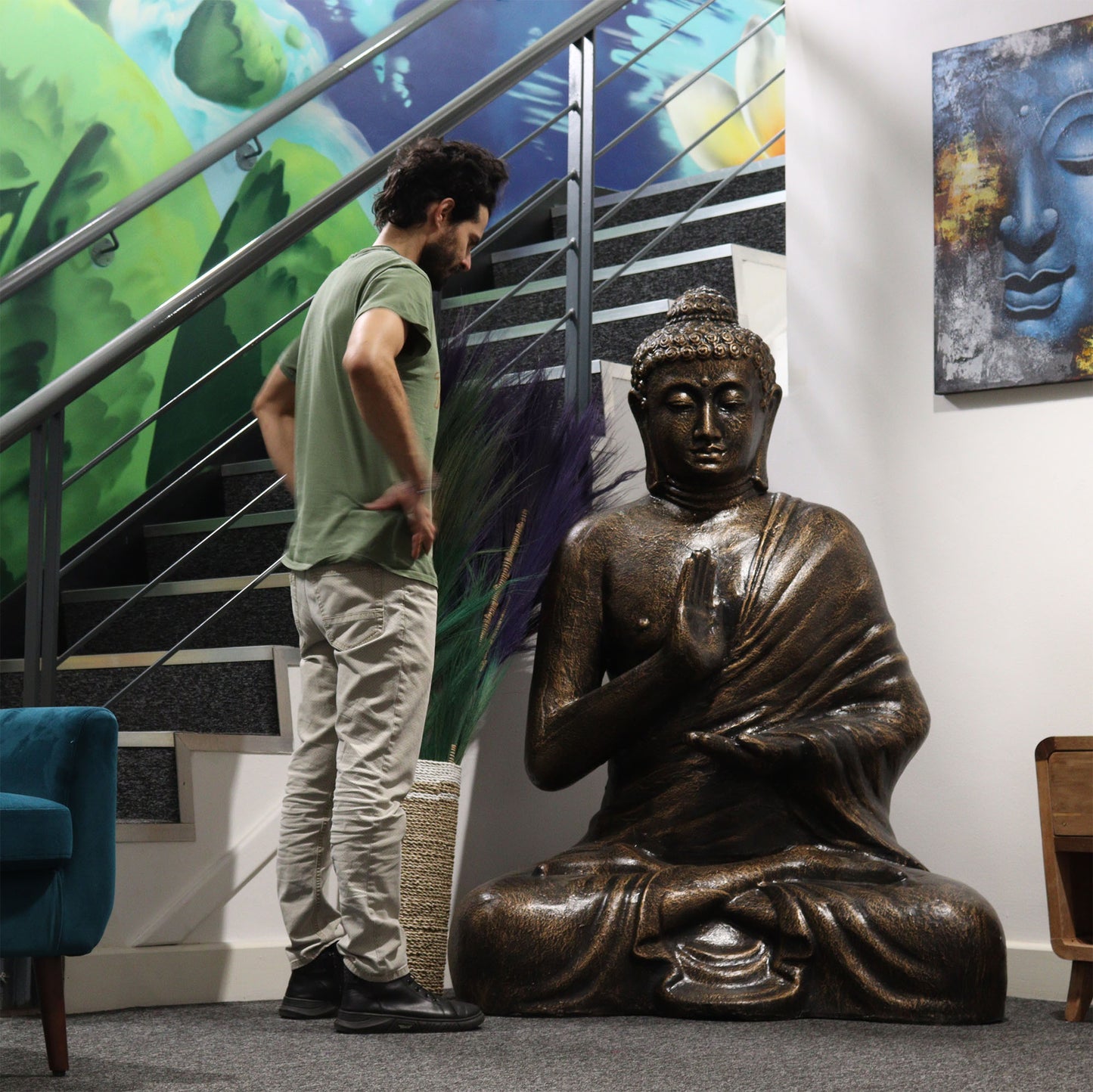 Gran Buda de Oro Antiguo Meditación en Estupa - 1.5m