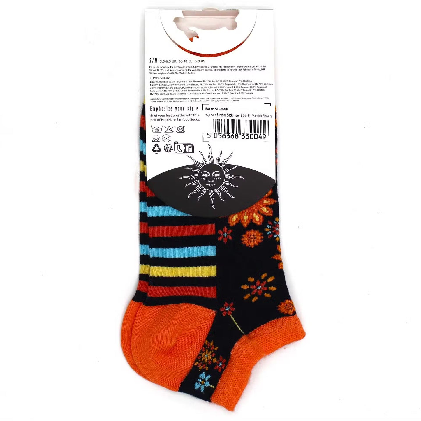 Chaussettes basses en bambou Hop Hare, tailles S/M (36-40) - Fleurs Mandala -