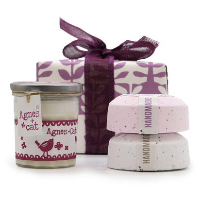 Set de Regalo: Bombas de baños de Provenza & té y rosas+ Vela de Piedra Lunar