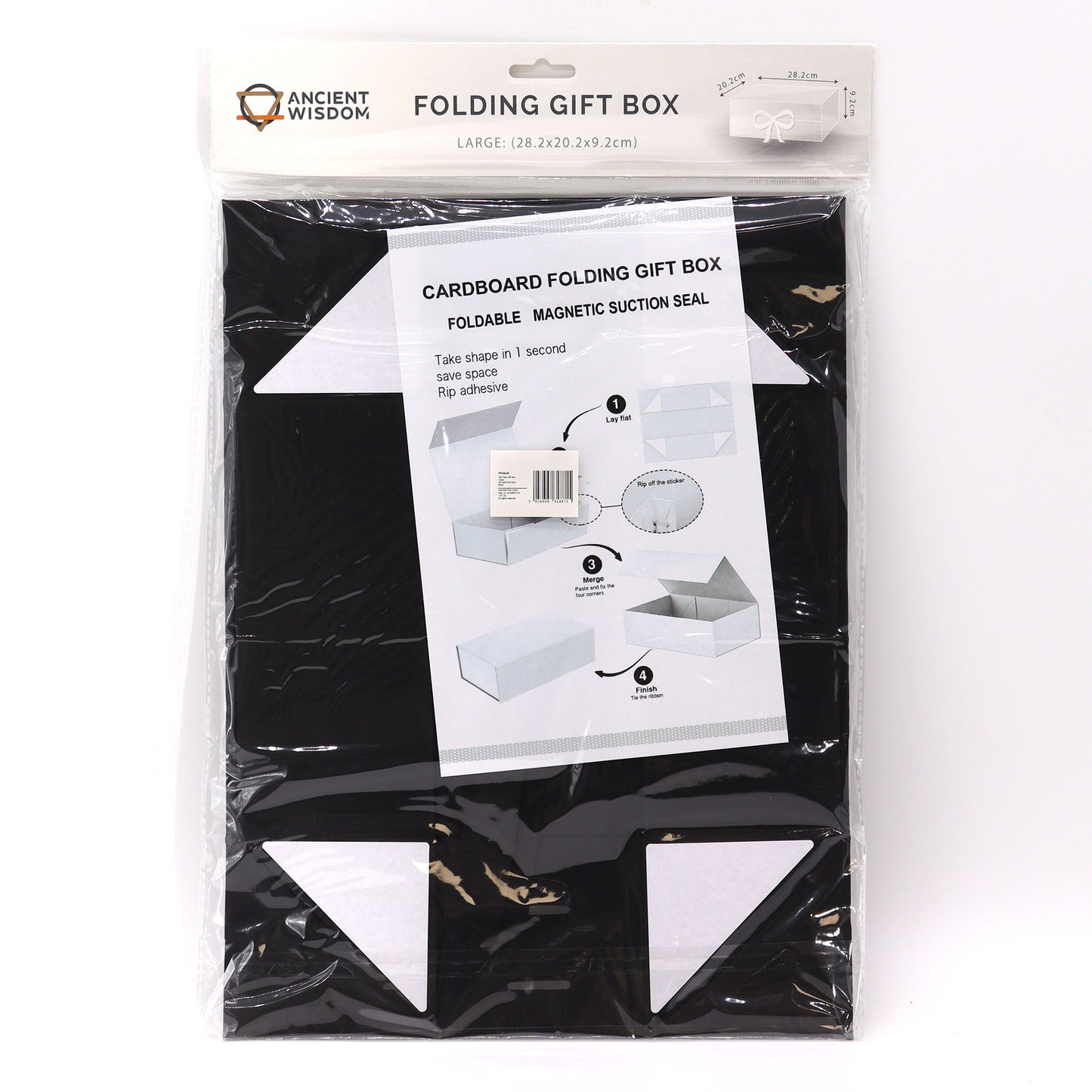 Faltbare Geschenkbox mit Schleife 28,2x20,2x9,2 cm - Schwarz