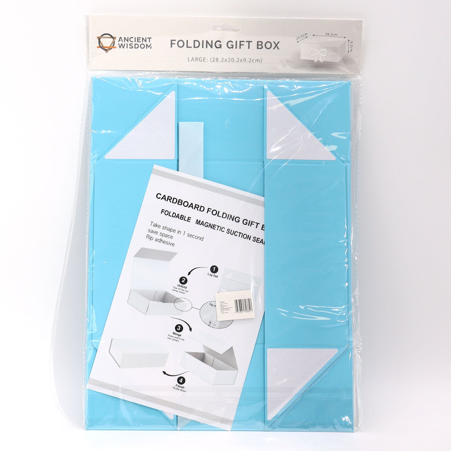 Faltbare Geschenkbox mit Schleife 28,2x20,2x9,2 cm - Babyblau