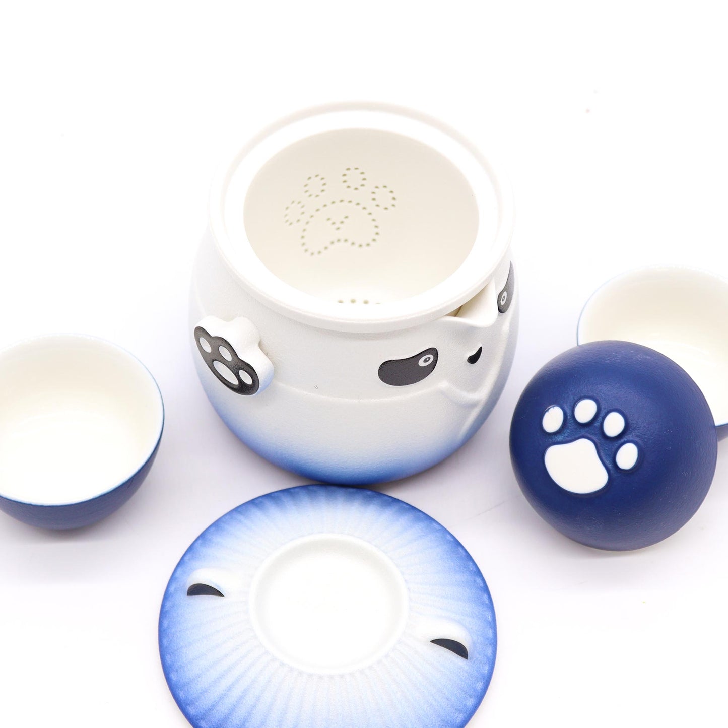 Panda Teekanne und Drei-Tassen-Set - Himmelblau