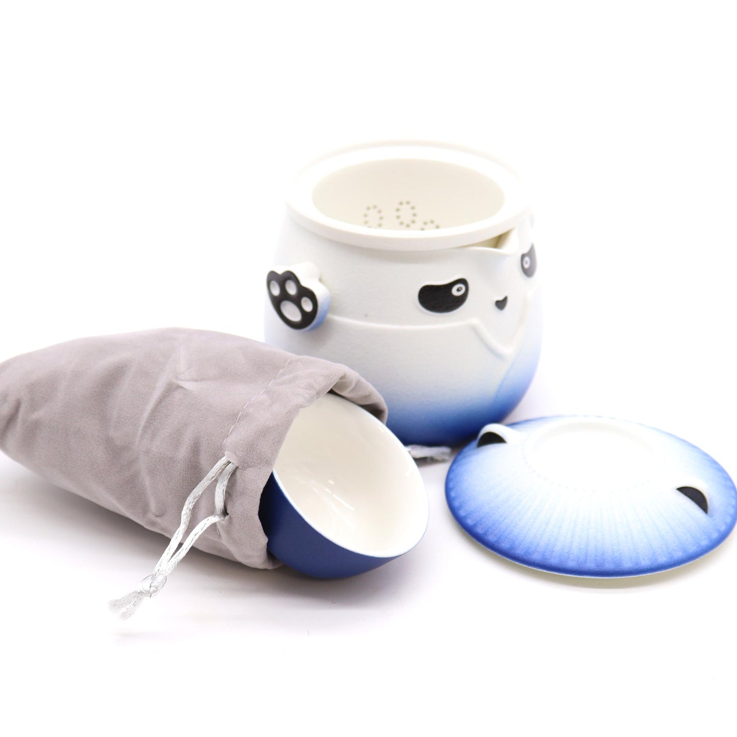 Panda Teekanne und Drei-Tassen-Set - Himmelblau