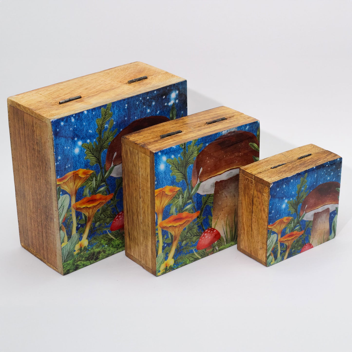 Mittlere quadratische Box 13,5 x 13,5 x 6 cm – Türkisfarbenes Pilzdesign