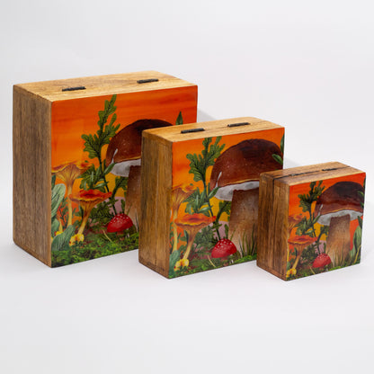 Caja Cuadrada Grande 15x17.5x8cm - Diseño Champiñón Granate