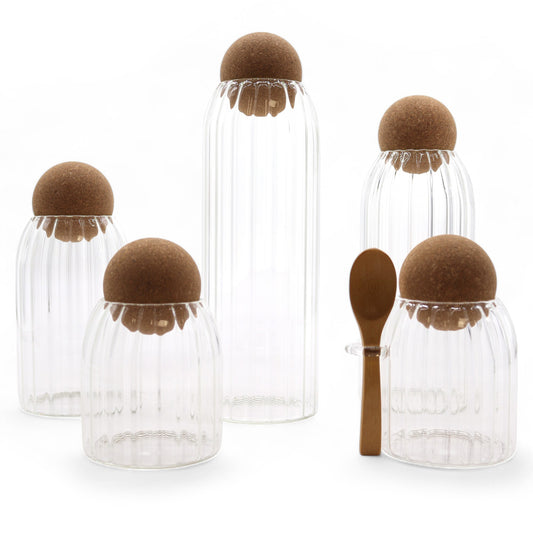 Cottage Glasgefäß mit Korkkugel - Gerippt - 15 cm