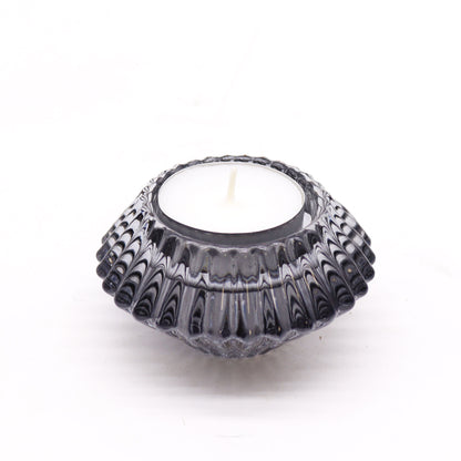 Portavelas reversible con diseño de flor para cena / vela de té - Gris medianoche