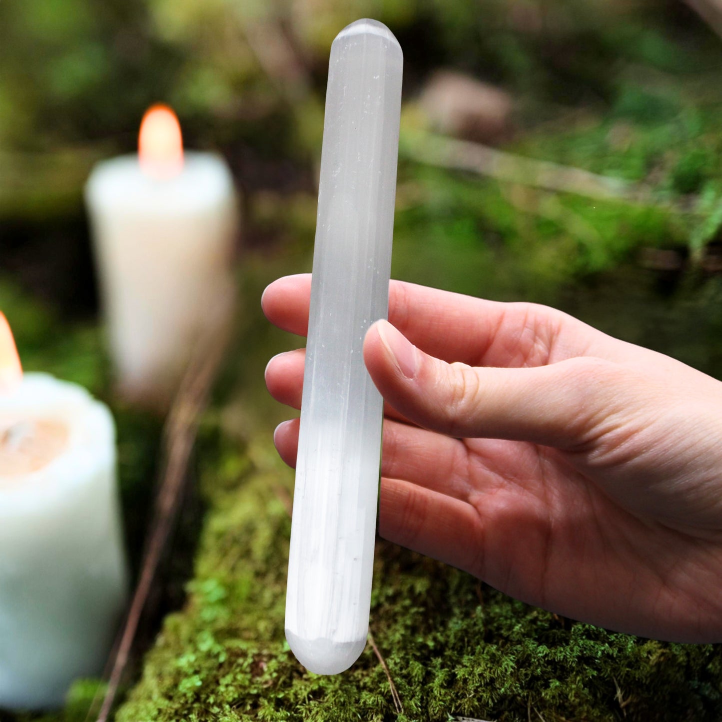 Selenitstab – 16 cm (beide Enden abgerundet)