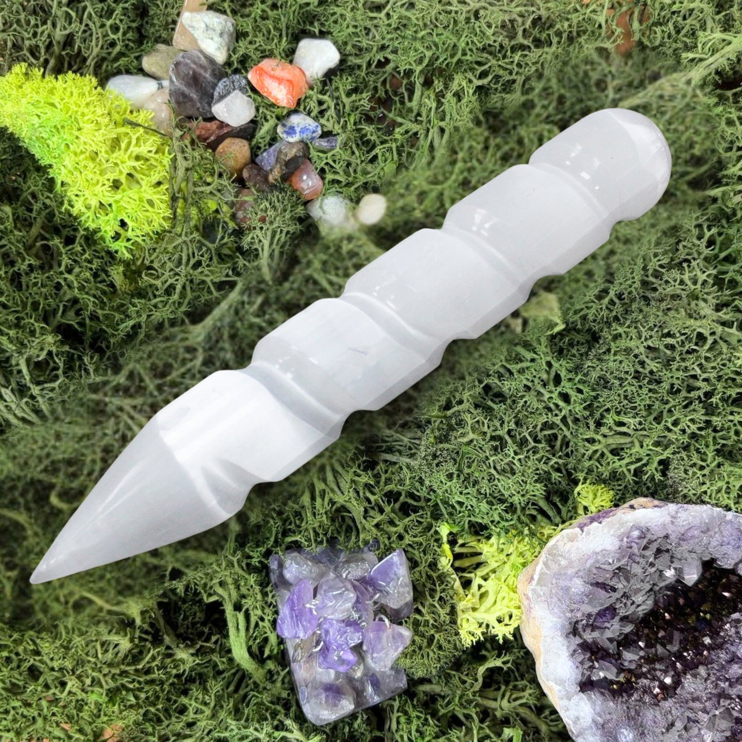 Varita Espiral de Selenita - 16 cm (Ambos extremos punta)