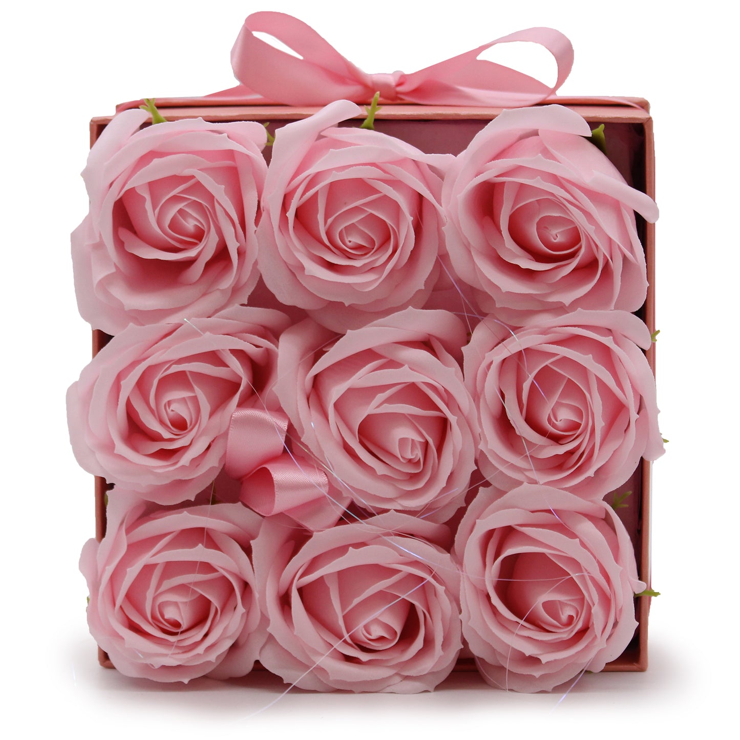 Geschenkbox - Seifenblume 9 rosa Rosen - Quadratisch