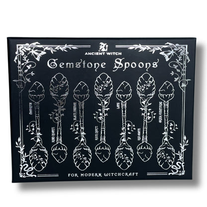 Set de 7 Cucharas de Bruja de Cristal con Piedra Preciosa de Bronce
