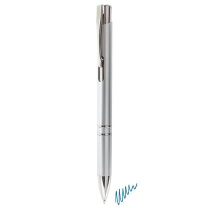 Stylo en aluminium argenté, encre bleue