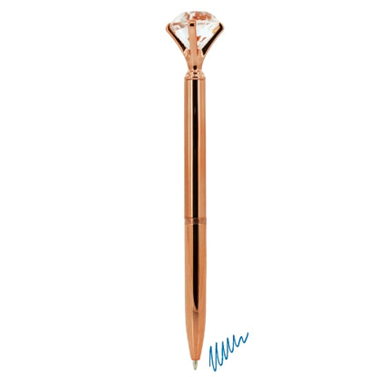 Stylo bille or rose détail diamant