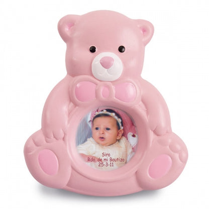 Rosa Teddybär-Fotorahmen aus Keramik