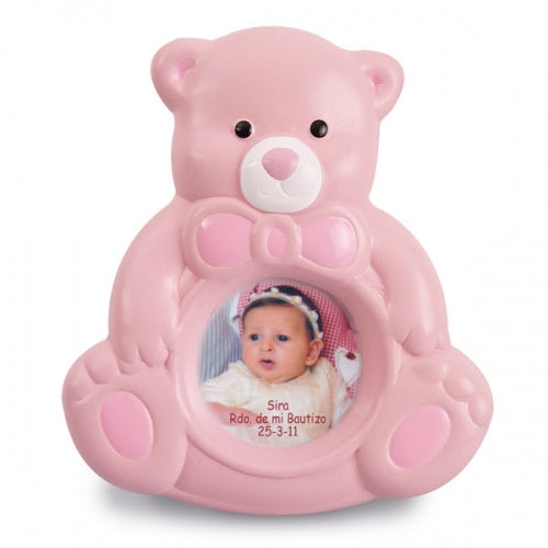 Rosa Teddybär-Fotorahmen aus Keramik