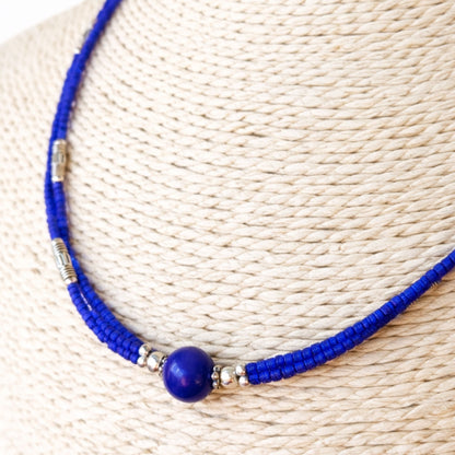Collar nepalí extrafino de dos líneas - Colgante de ónix azul y lapislázuli
