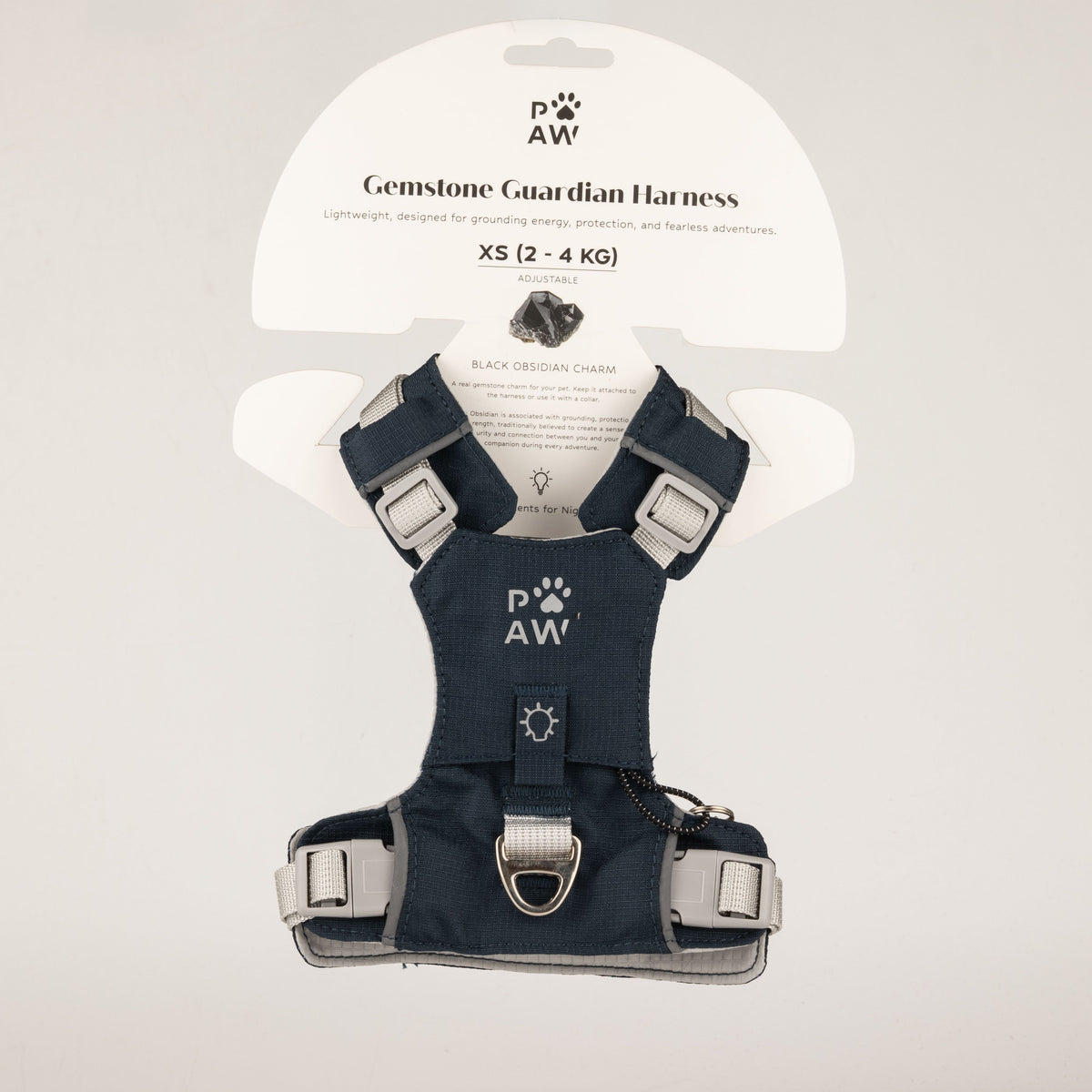 PAW - XS (2-4 kg) Arnés de paso para perros Guardian con malla reflectante - Rock Grey - Black Obsidian Charm