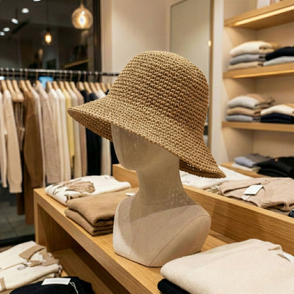 Chapeau de Soleil en Paille Nomad Sari à Bord Souple et Flexible - Café Naturel