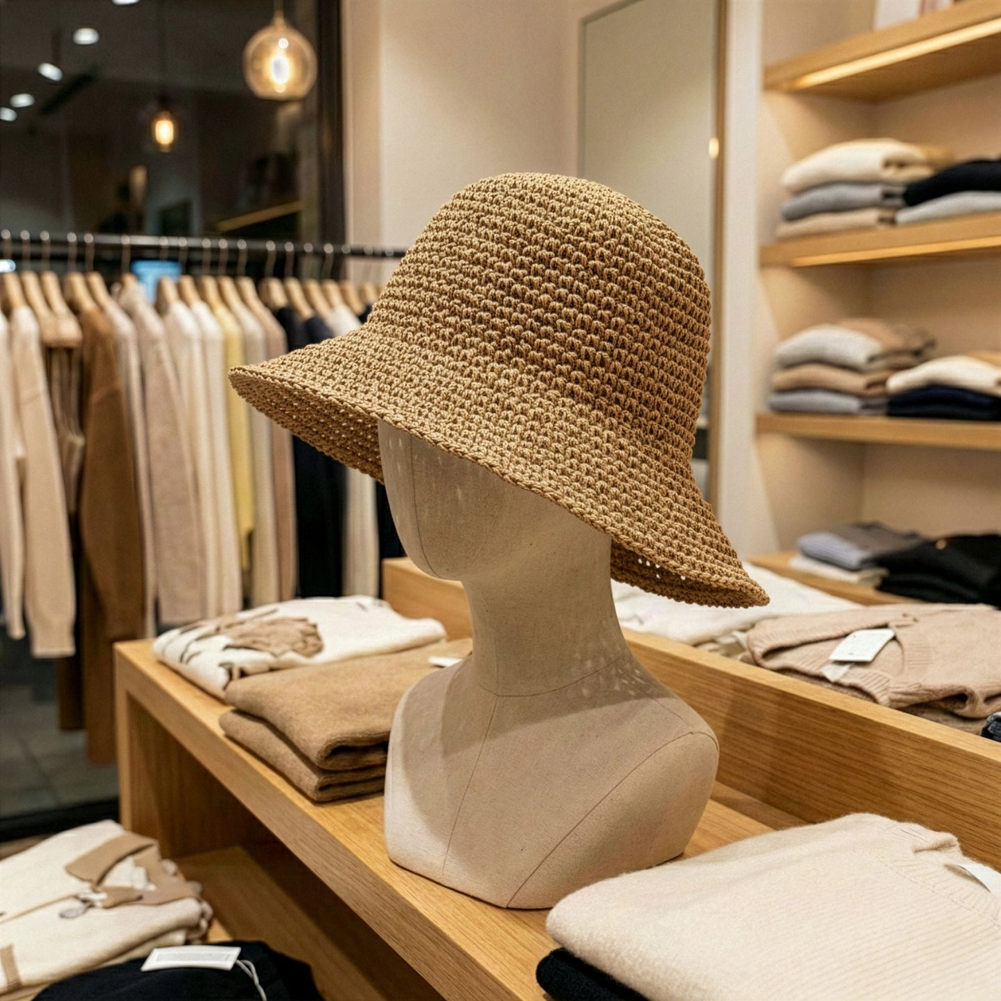 Chapeau de Soleil en Paille Nomad Sari à Bord Souple et Flexible - Café Naturel