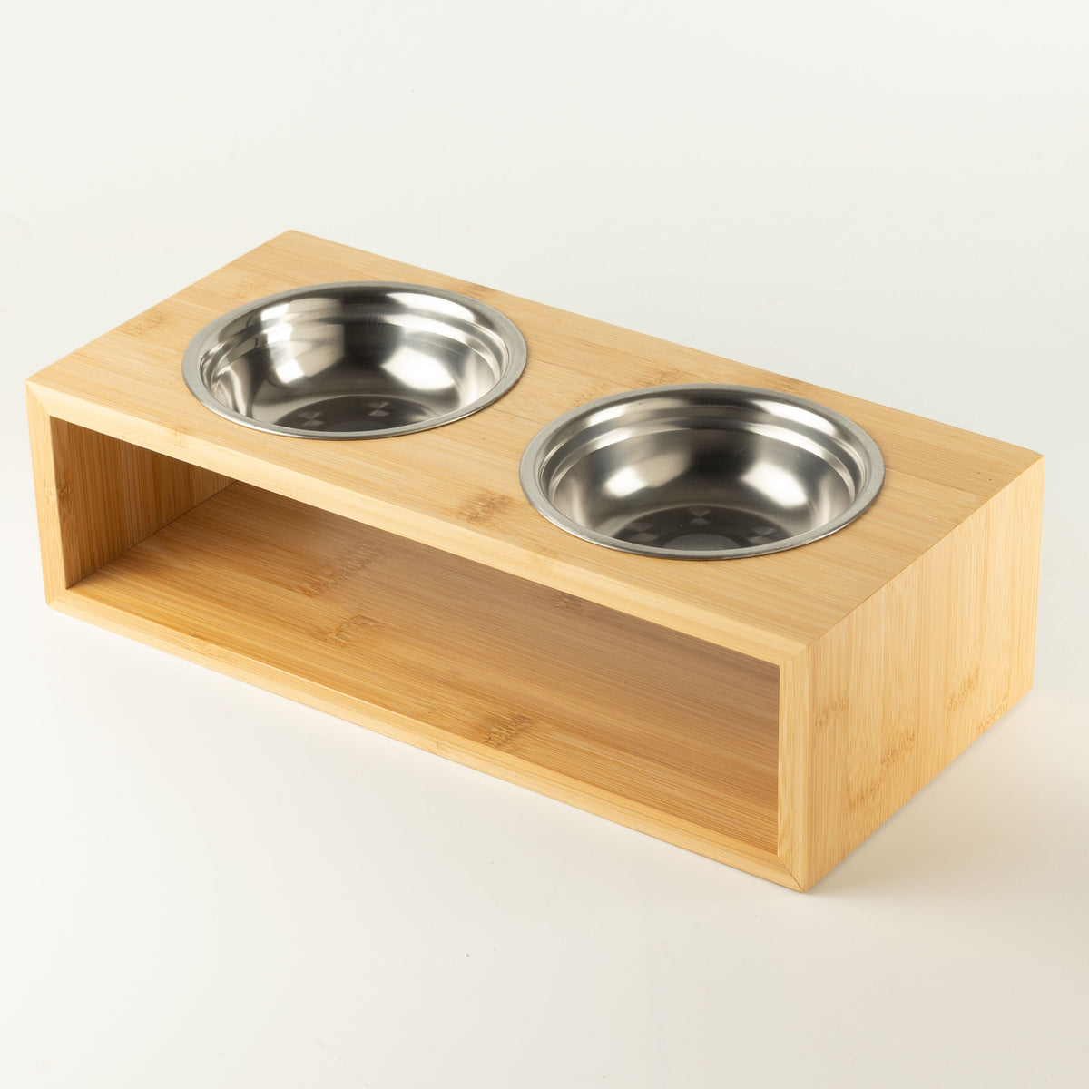 PAW Cuencos para comida - Grande doble acero inoxidable (201) en soporte de madera - 2x13 cm