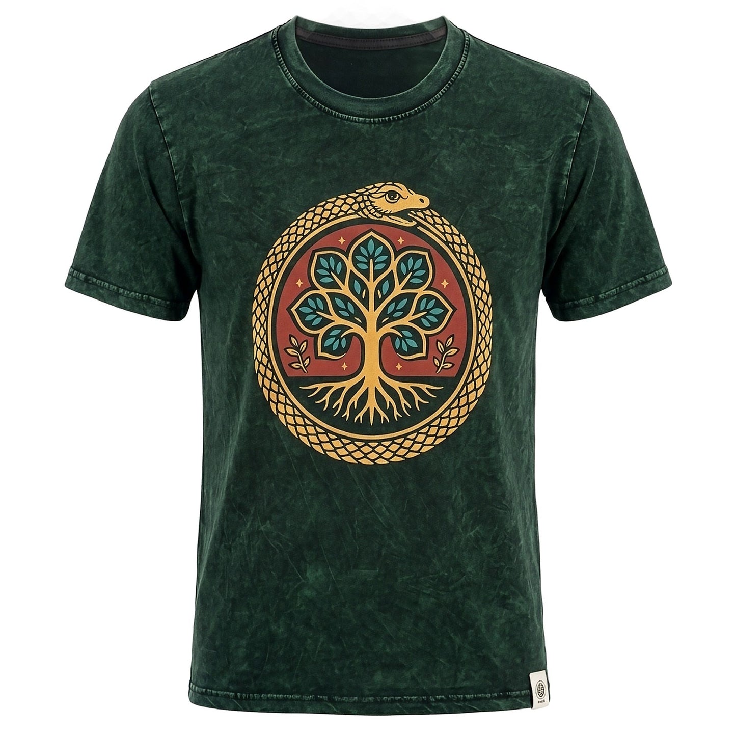 Nomad Sari T-Shirt aus gewaschener Baumwolle – Lebensbaum – Grün – XL