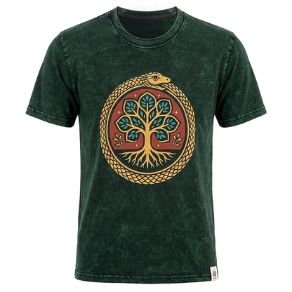 Nomad Sari T-Shirt aus gewaschener Baumwolle – Lebensbaum – Grün – XL