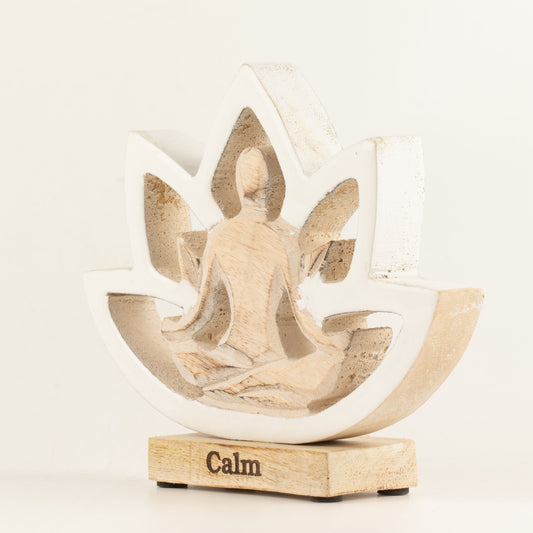 Yoga Mujer de Madera - Flor de Loto - Crema - Calma