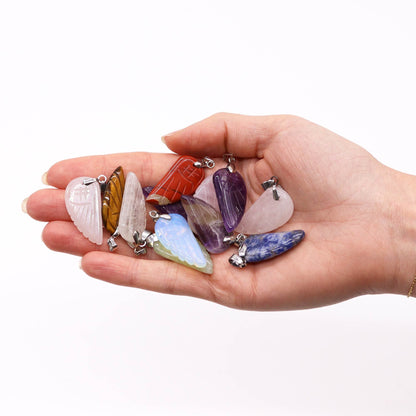 12 x Colgantes Piedra Preciosa Alas de Ángel - 28x15mm