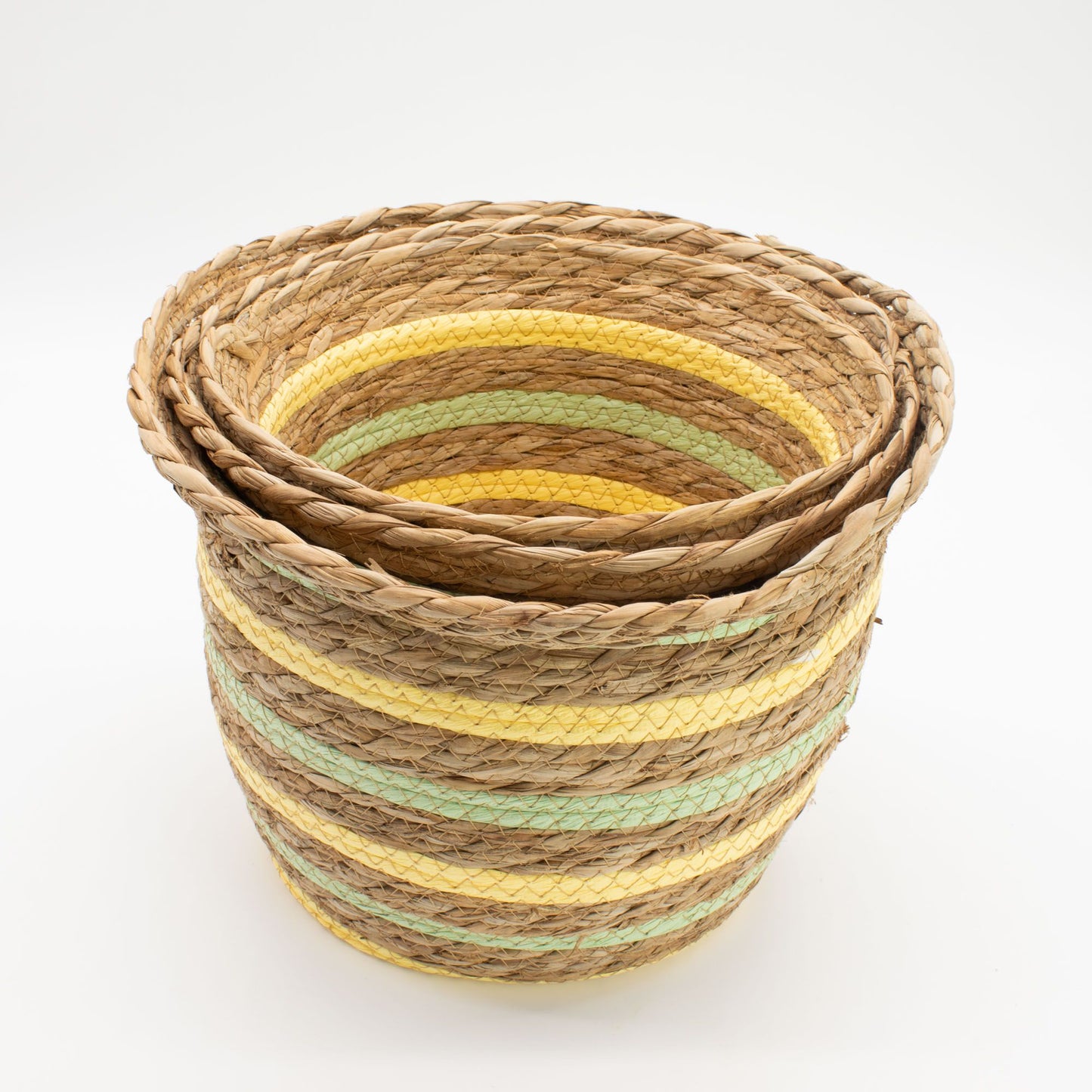 Körbe in Vasenform aus Seegras und Stroh – Natur, Gelb und Grün – 3er-Set
