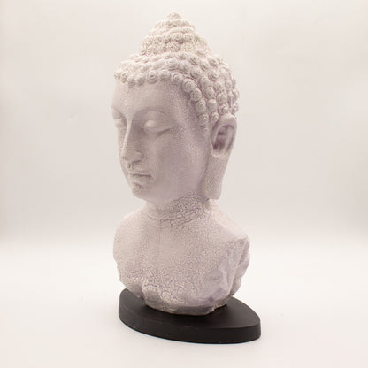 Lámpara con busto de Buda, acabado lavanda craquelado - soporte oval