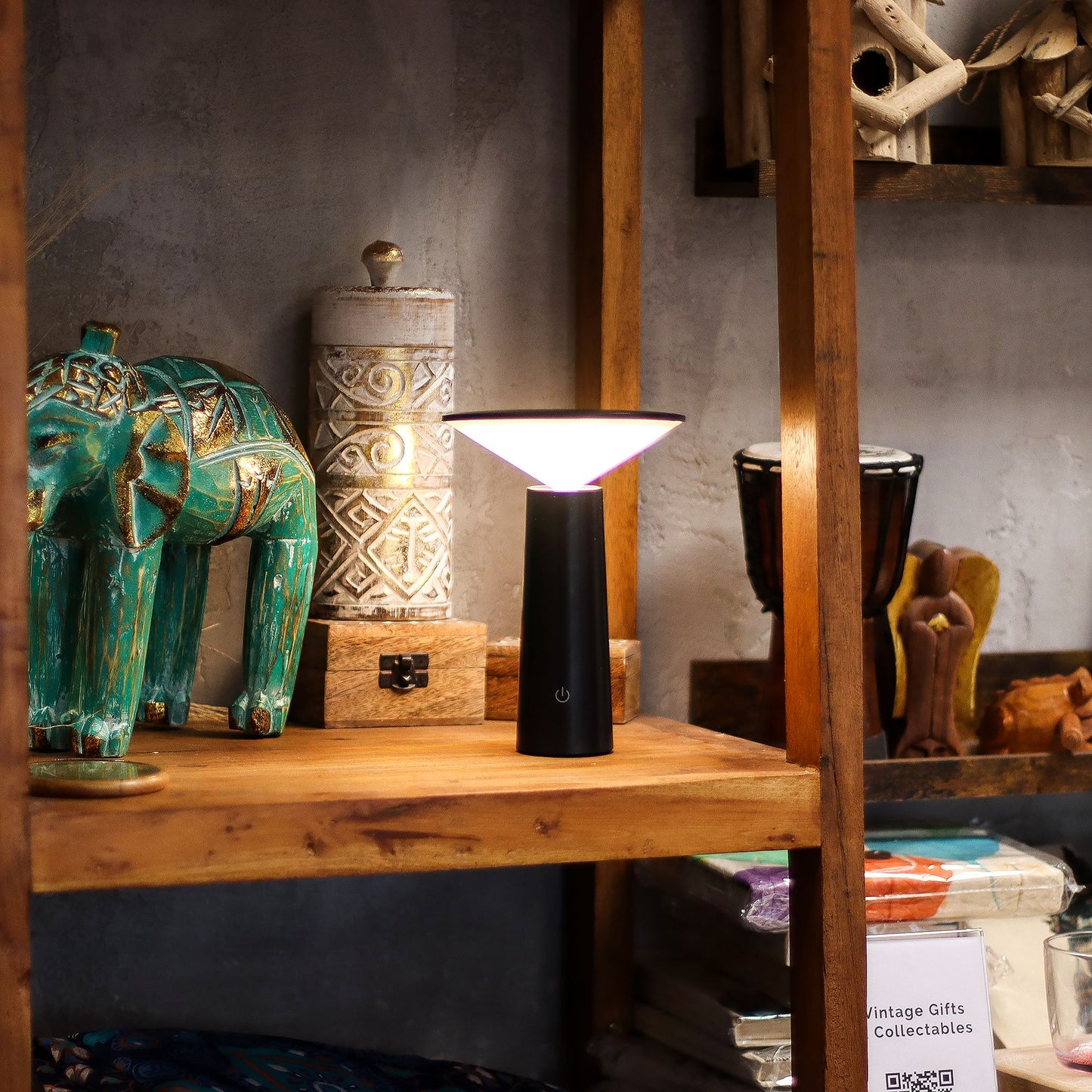 Lámpara táctil - Champiñón negro ajustable - luz con patrón USB (C) - Recargable (2000 vatios)