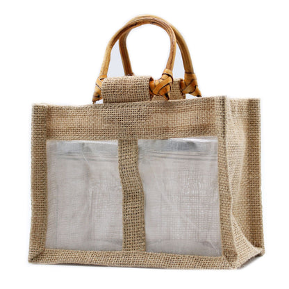 Bolsa de Regalo con Ventana de Yute Puro y Algodón - 2 Ventanas