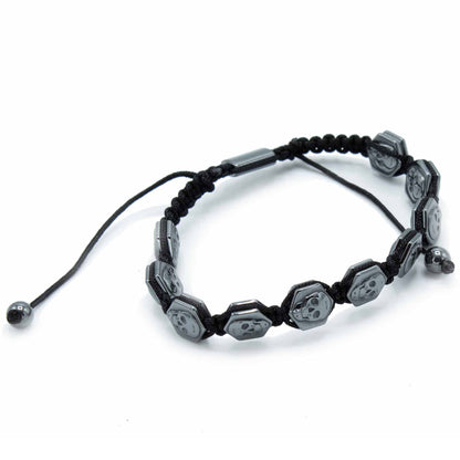 Hämatit-Shamballa-Magnetarmband – Sechseckige Totenköpfe